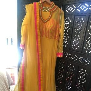 Yellow and pink Anarkali authentic Indian